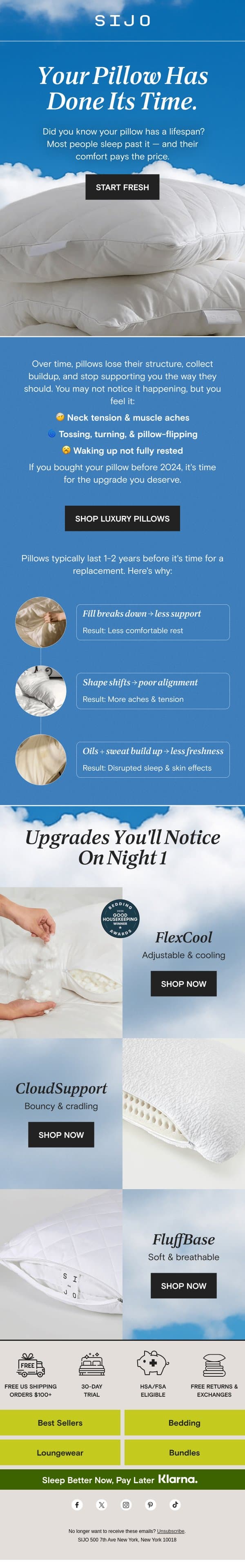 Bought your pillow before 2024? Read this: email from Sijo screenshot