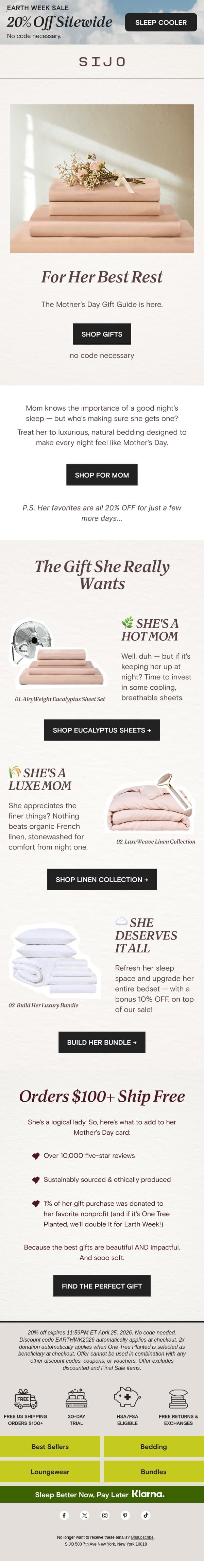 💐 Treat Mom to luxurious rest email from Sijo screenshot