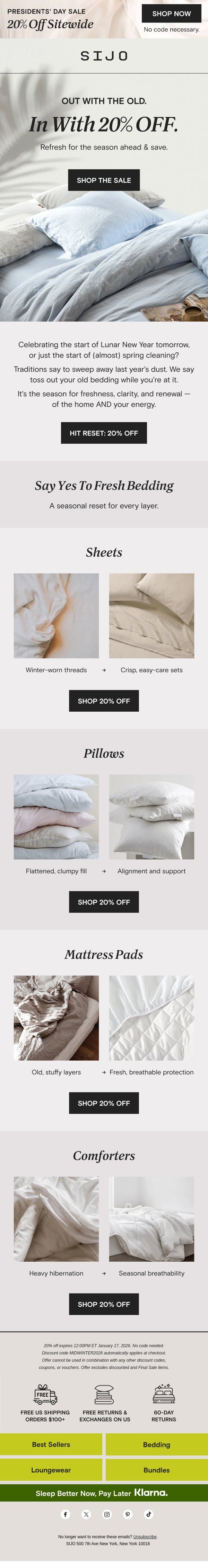 🧹 Sweep away the old... (with 20% OFF!) email from Sijo screenshot