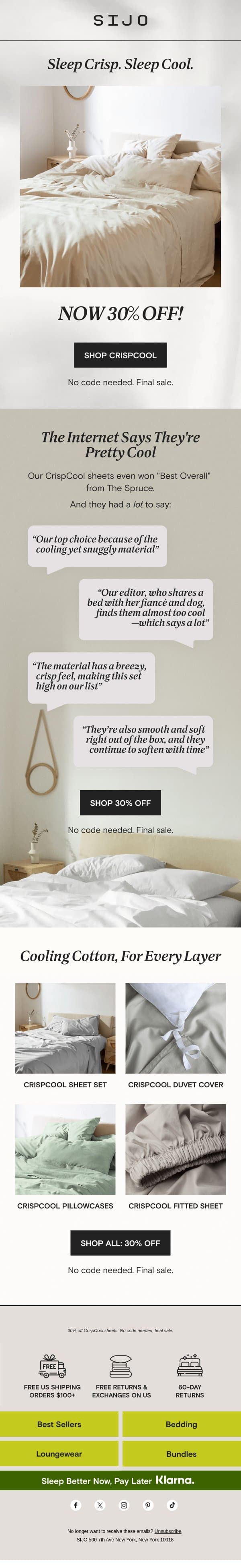 The Spruce's "Best Overall Sheet", 30% OFF! email from Sijo screenshot