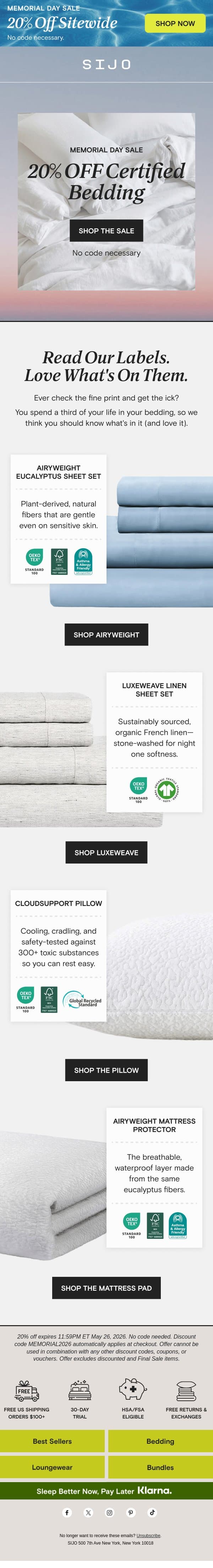 Better rest, certified. (And 20% OFF) email from Sijo screenshot