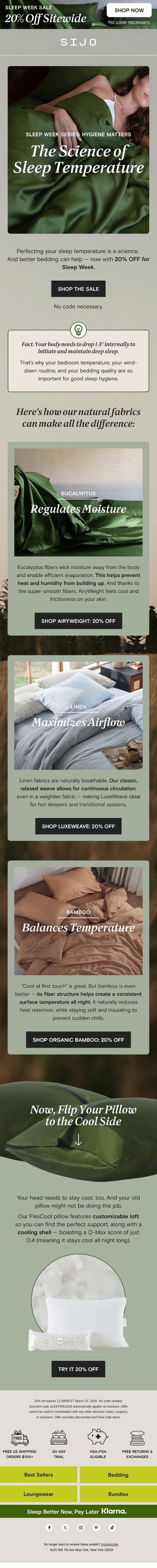 Sleep Week Sale: All About Temperature email from Sijo screenshot