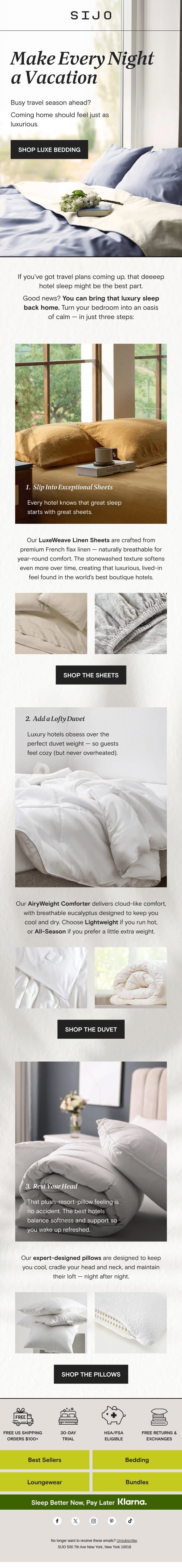 Why you sleep better in hotels email from Sijo screenshot