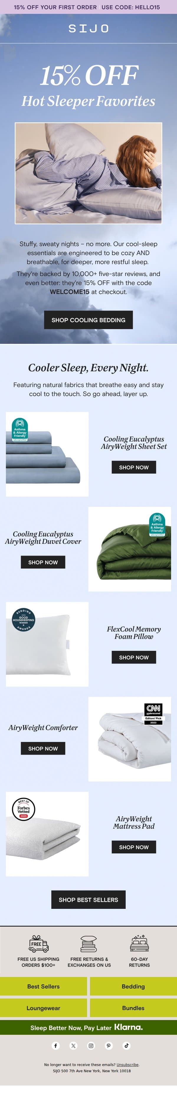 Hey, hot sleeper. We're here to help. email from Sijo screenshot