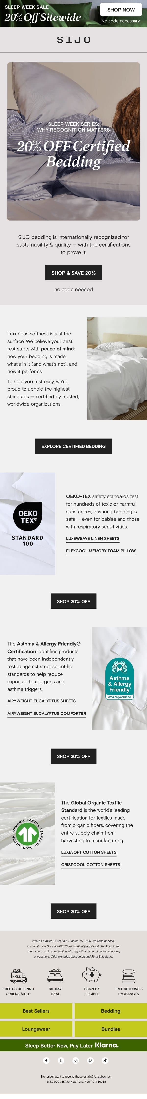 Sleep Week Sale: The Certified Difference (& 20% OFF) email from Sijo screenshot