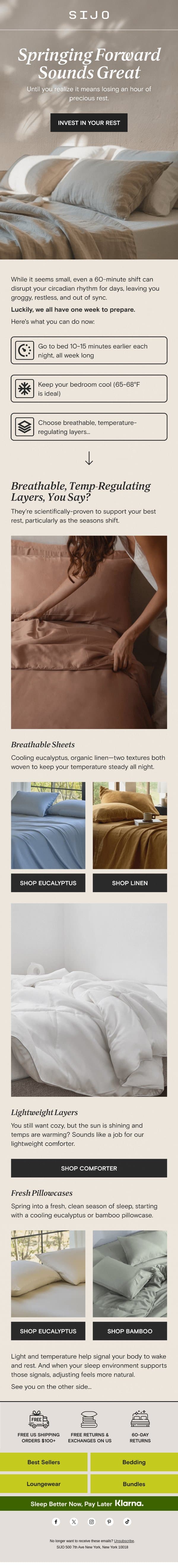 Can't afford to lose an hour of sleep? email from Sijo screenshot