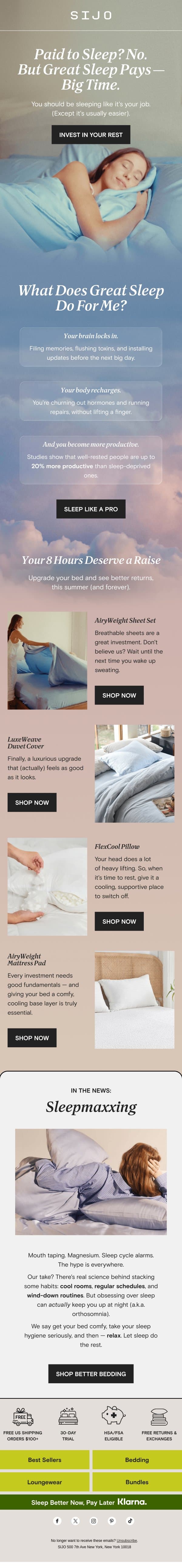 The ROI of a great night of sleep? email from Sijo screenshot