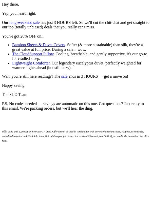 😳 Wait, 3 HOURS left? email from Sijo screenshot