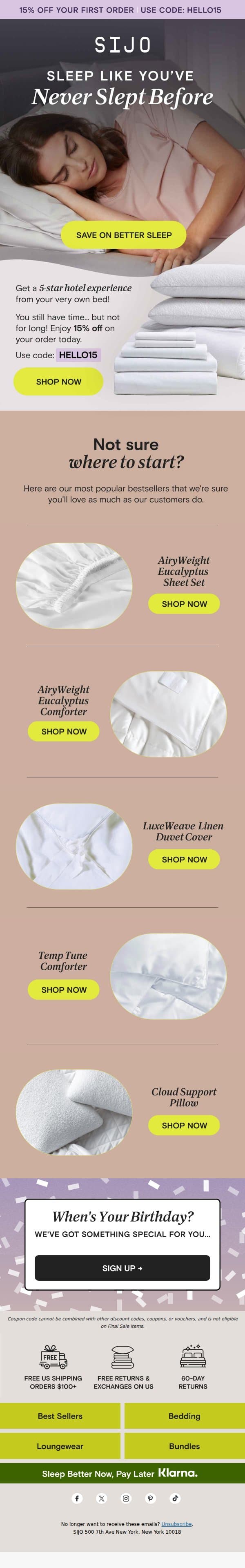 These sheets are hotel-worthy (& 15% off!) email from Sijo screenshot