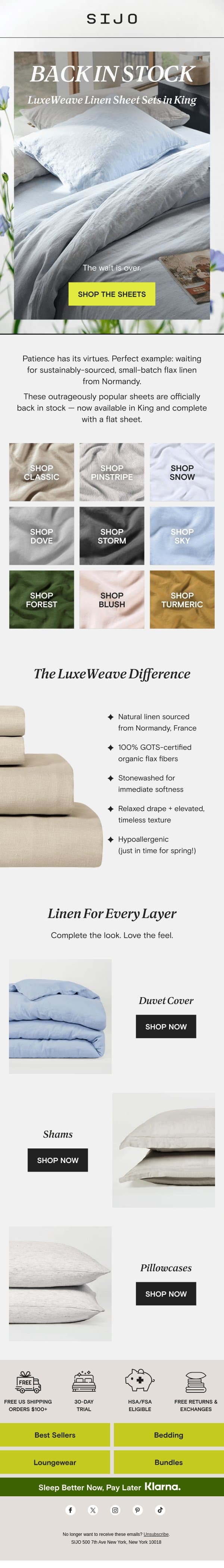 Back in Stock: King-Sized Linen 👑 email from Sijo screenshot