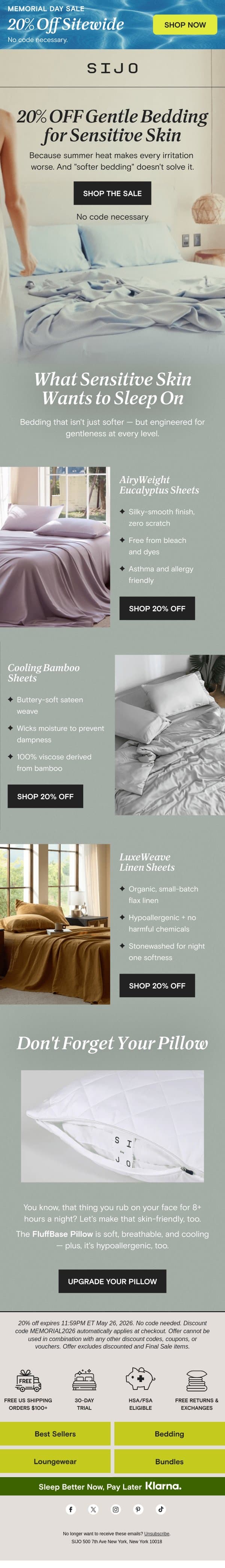 Sensitive skin? Don't sleep on this sale email from Sijo screenshot