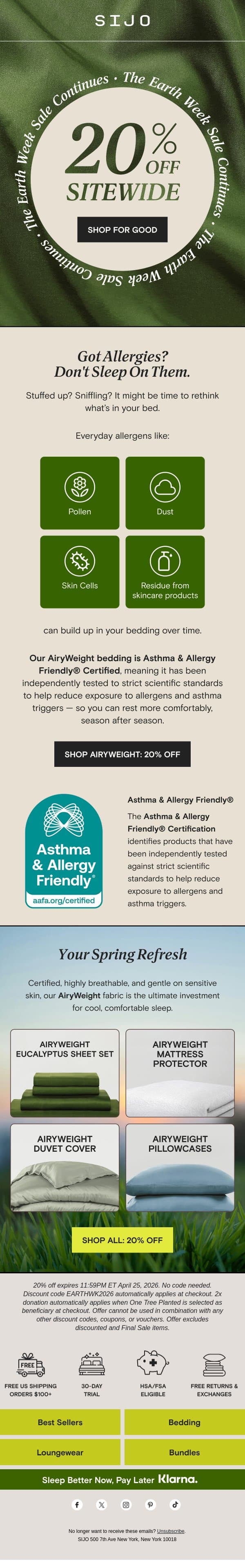20% OFF: Don't sleep on your spring sniffles email from Sijo screenshot