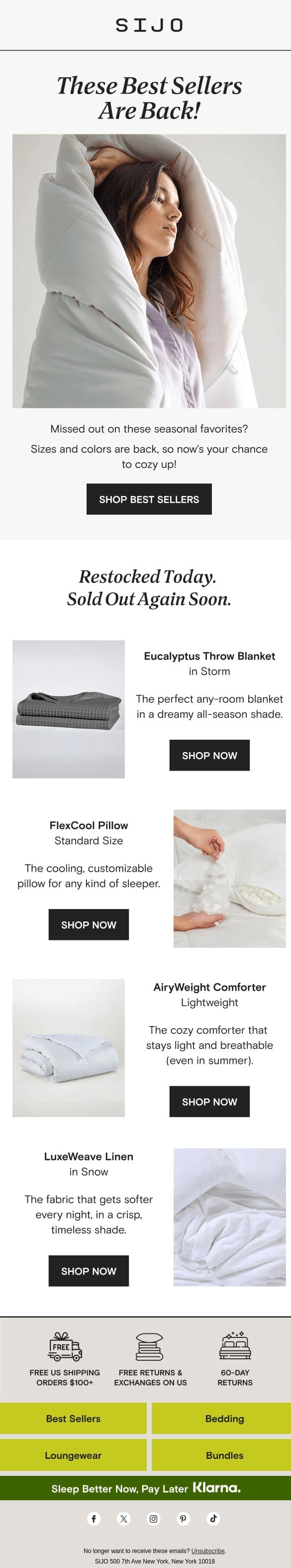 Best Sellers BACK in Stock! email from Sijo screenshot