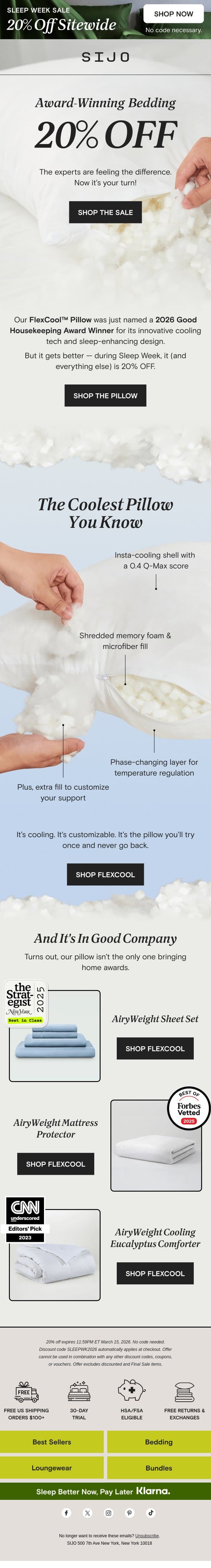 🥇Our award-winning pillow, 20% OFF email from Sijo screenshot