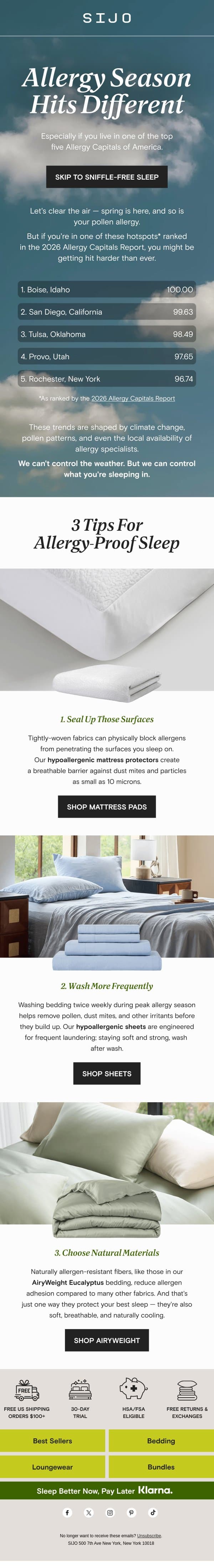 🤧 And the Allergy Capital of America is... email from Sijo screenshot