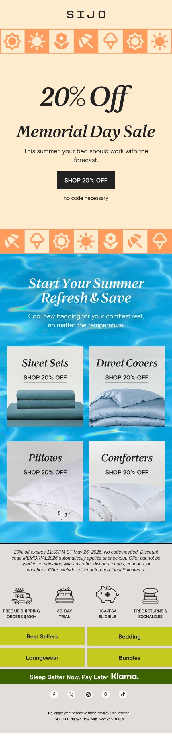 Memorial Day Savings: 20% OFF! email from Sijo screenshot