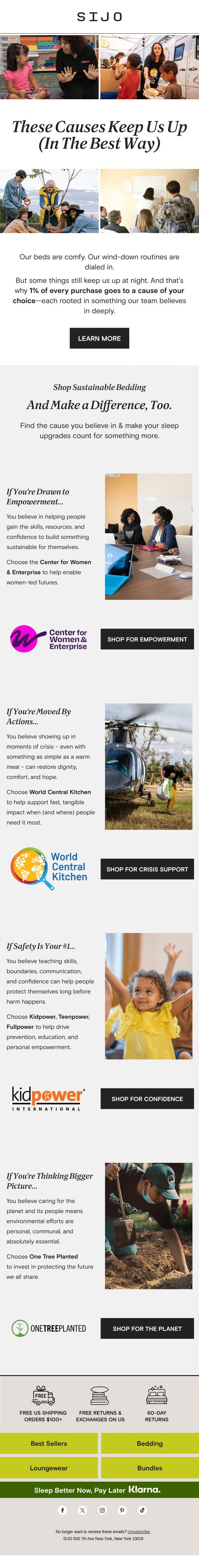 Choose your cause. Make your impact. email from Sijo screenshot