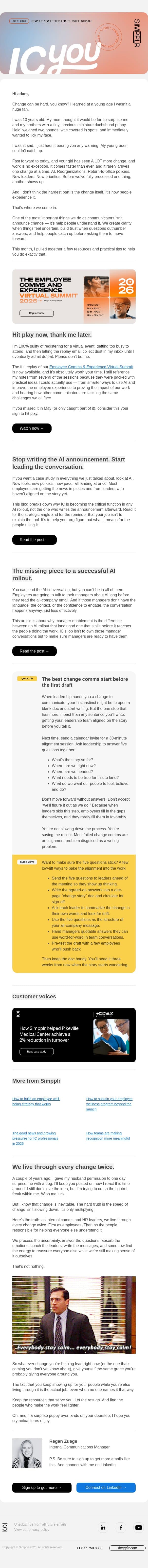 5 questions that save every change rollout email from Simpplr screenshot