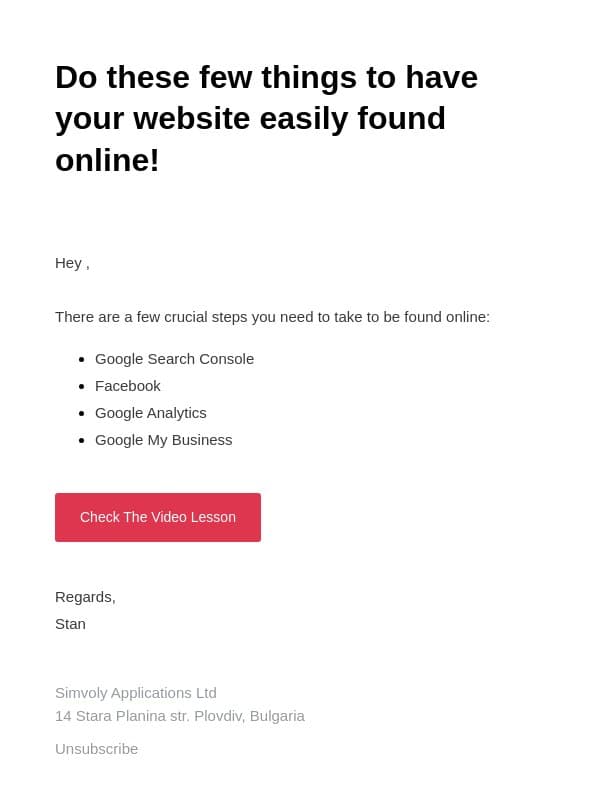 This is super important for your website email from Simvoly screenshot