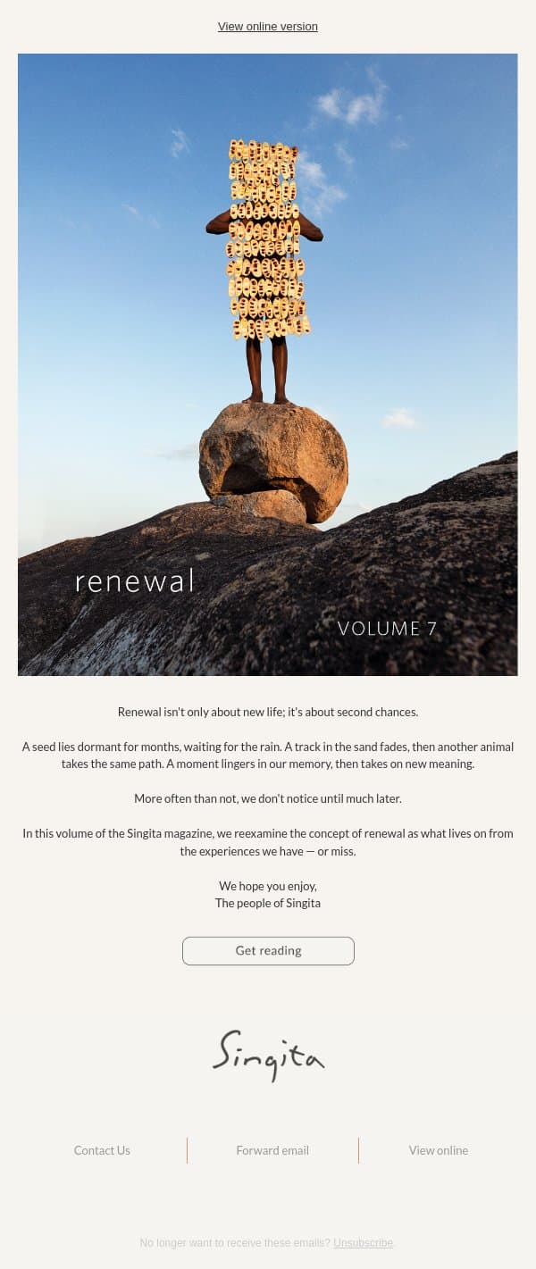 Renewal | Singita Magazine Volume 7 email from Singita screenshot