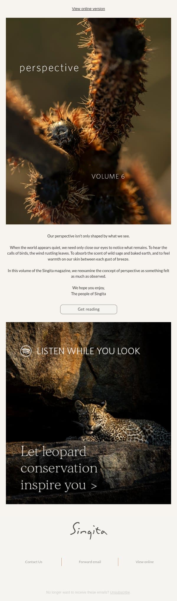 Perspective | Singita Magazine Volume 6 email from Singita screenshot
