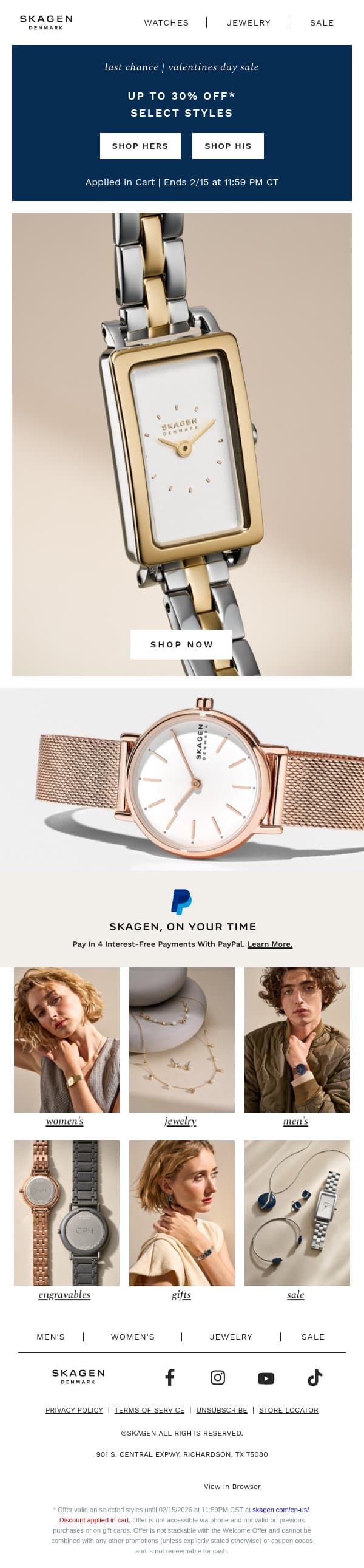 with love, skagen email from Skagen screenshot