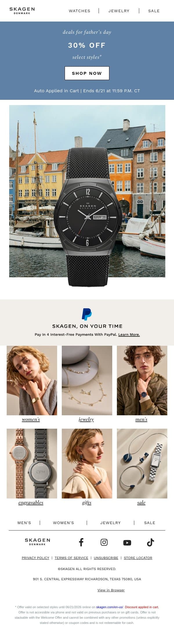 minimalist meets modern email from Skagen screenshot