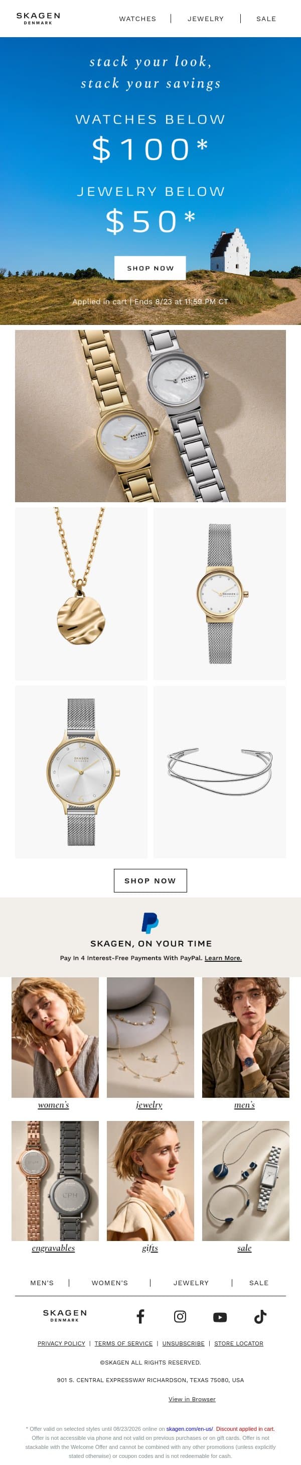 stack your look, stack your savings email from Skagen screenshot