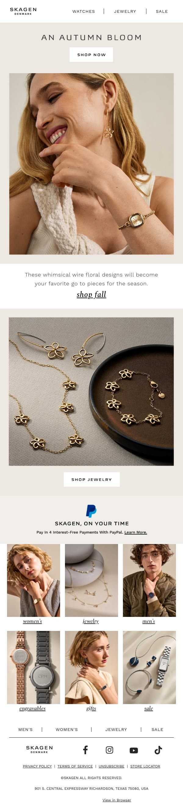 florals for fall email from Skagen screenshot