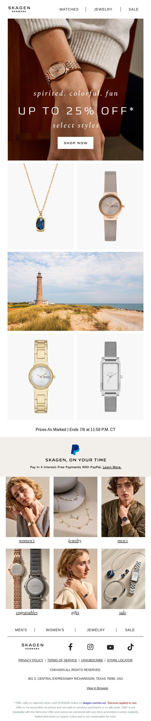 up to 25% off email from Skagen screenshot