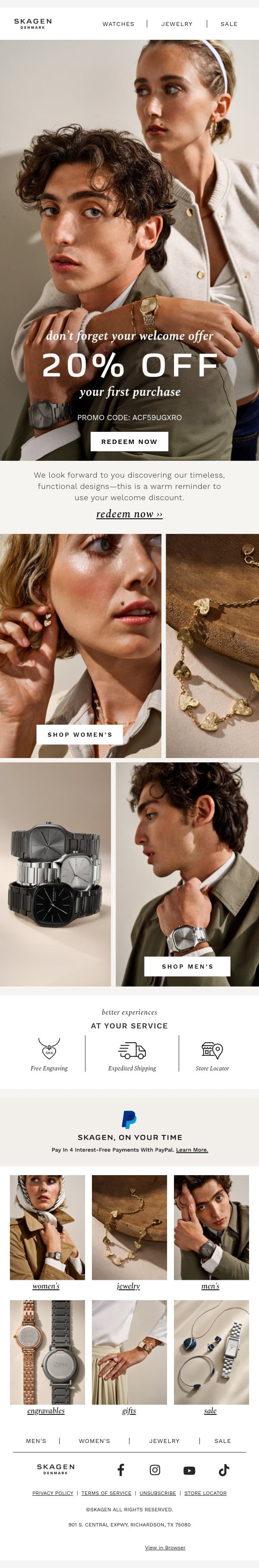 your exclusive offer is waiting. email from Skagen screenshot