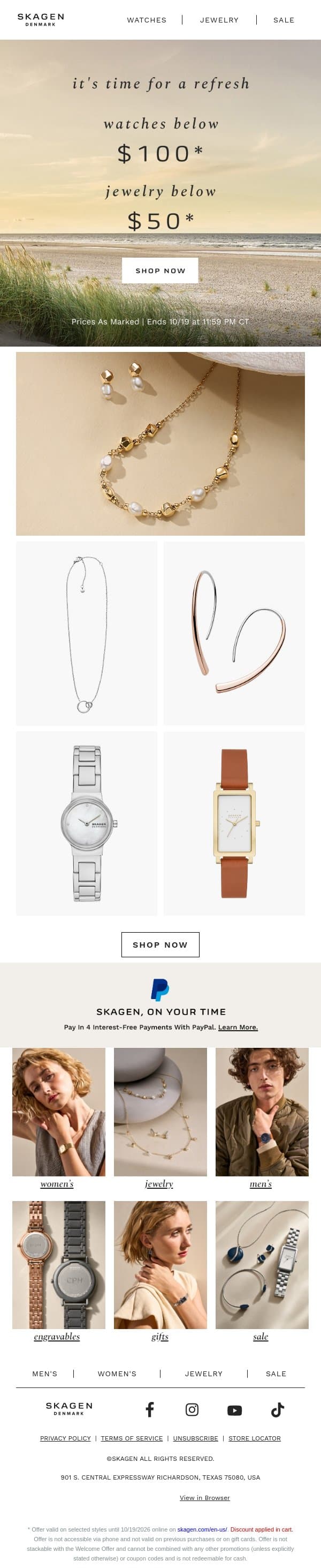 2 deals, so many styles email from Skagen screenshot