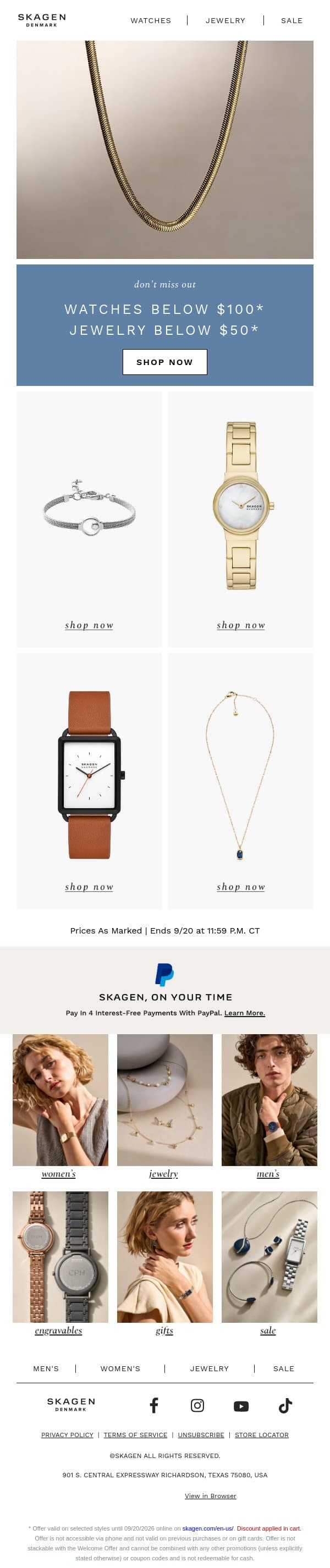 stylish new markdowns to make your look. email from Skagen screenshot