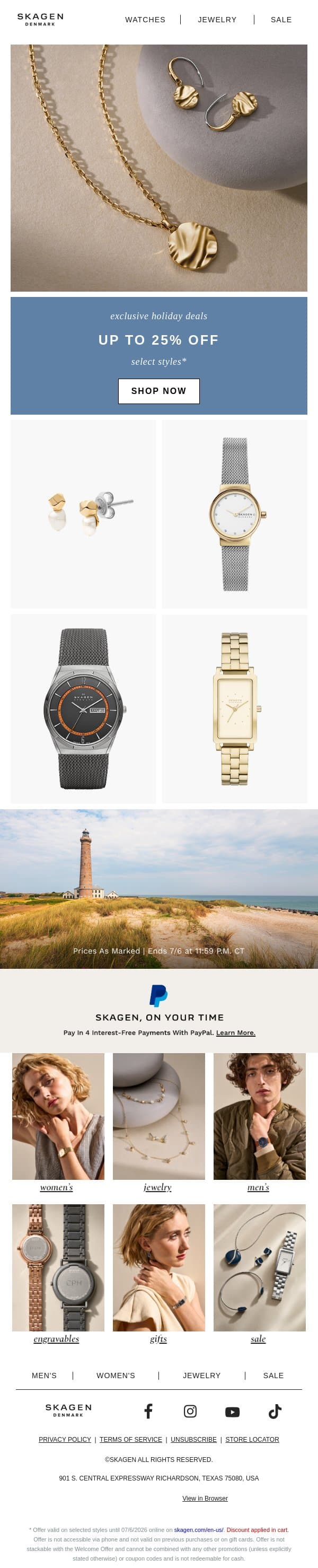 holiday deals just for you email from Skagen screenshot