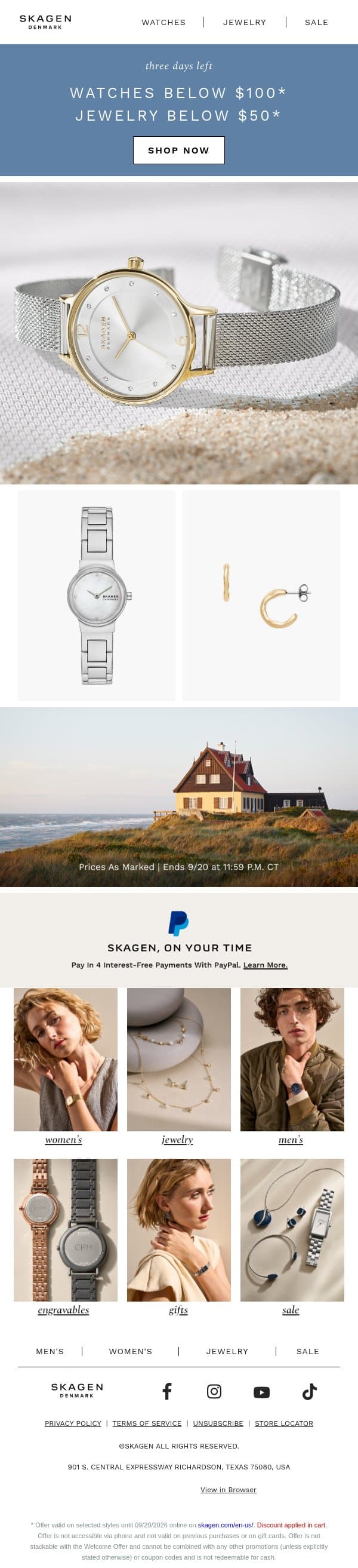 final days of looks under $100 email from Skagen screenshot