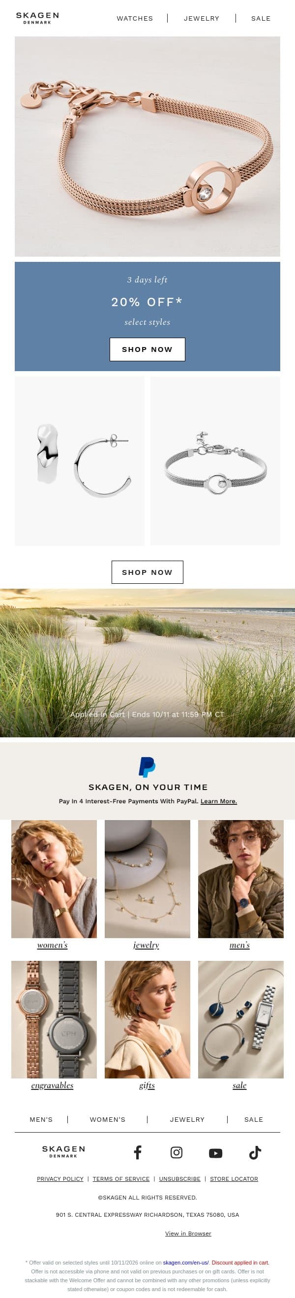 only 3 more days of deals email from Skagen screenshot