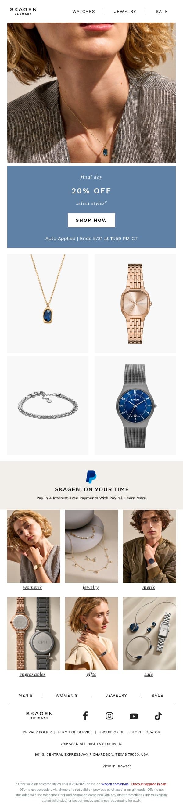 goodbye sale email from Skagen screenshot