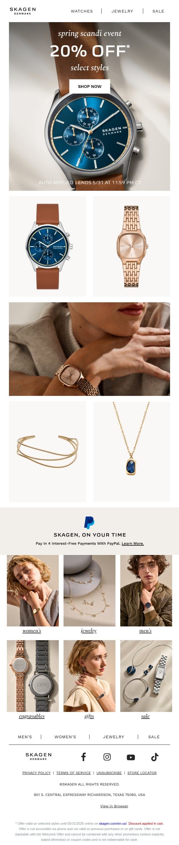 sale starts today. email from Skagen screenshot