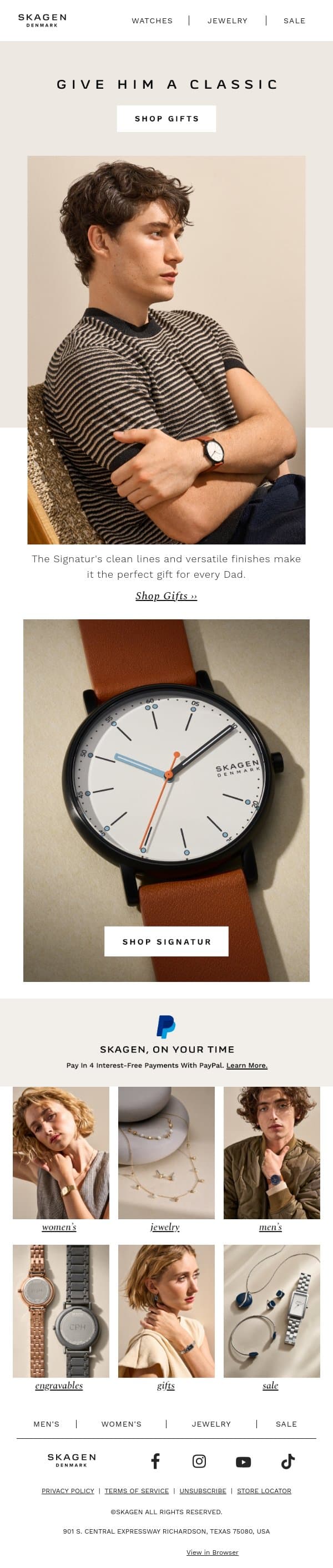 Our #1 gift for Dad: email from Skagen screenshot