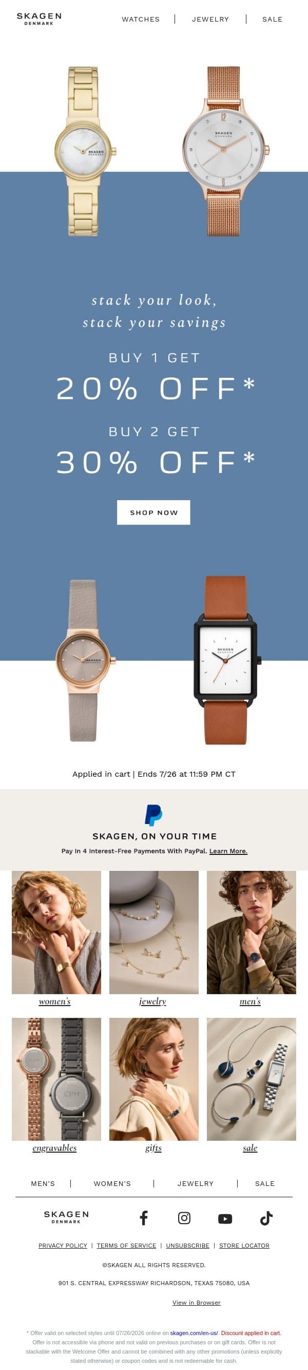 up to 30% off email from Skagen screenshot