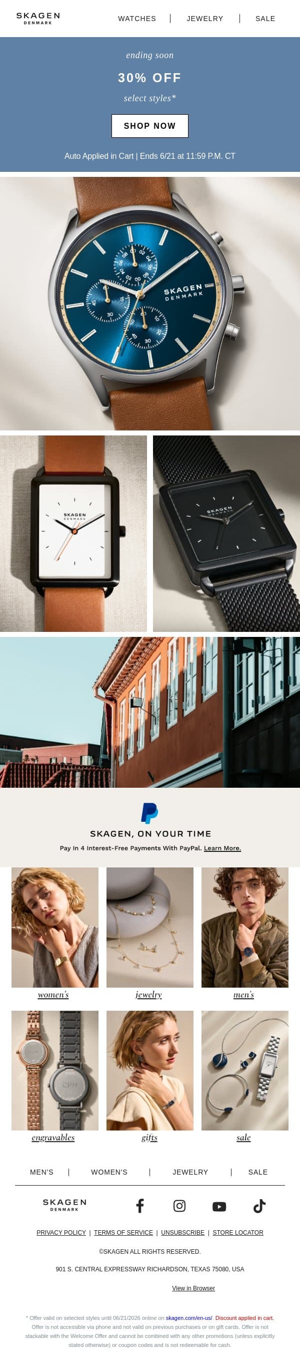 you don't want to miss 30% off email from Skagen screenshot