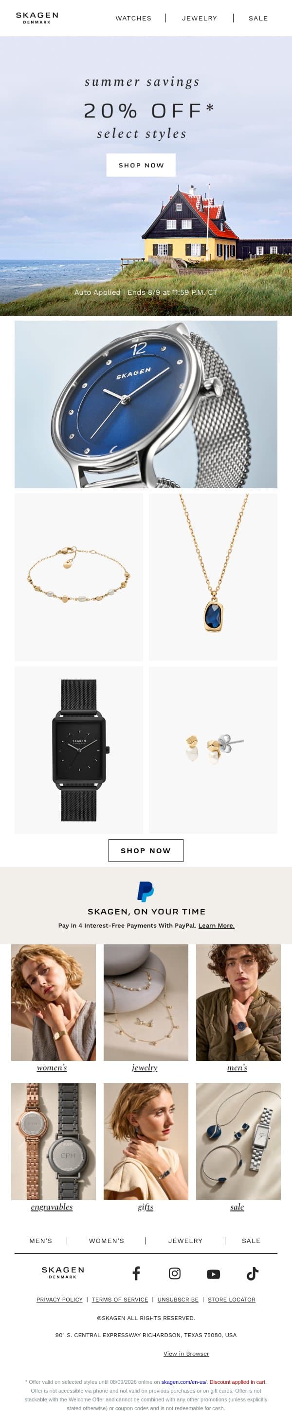 20% off email from Skagen screenshot