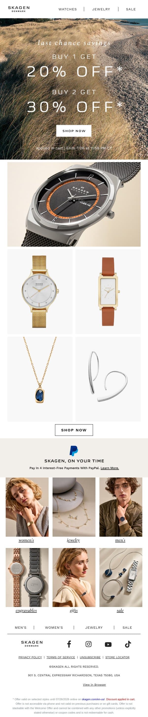 last call to stack & save email from Skagen screenshot