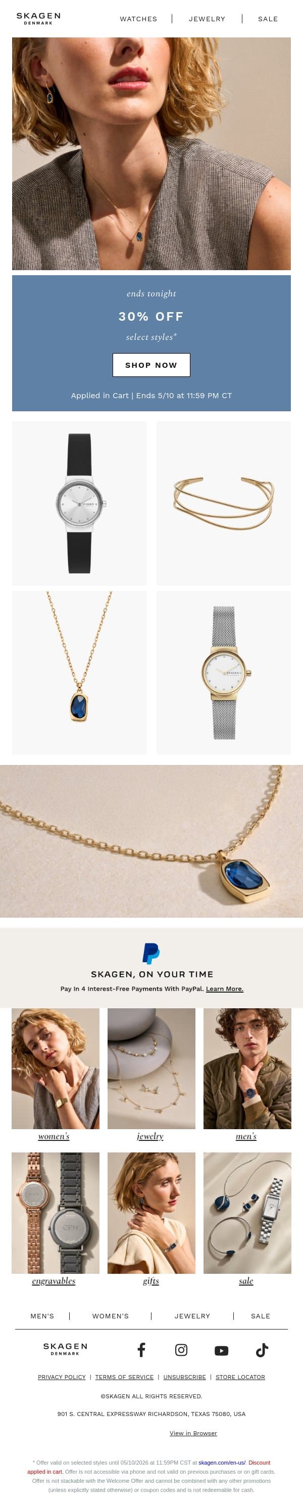 final day for 30% off. email from Skagen screenshot