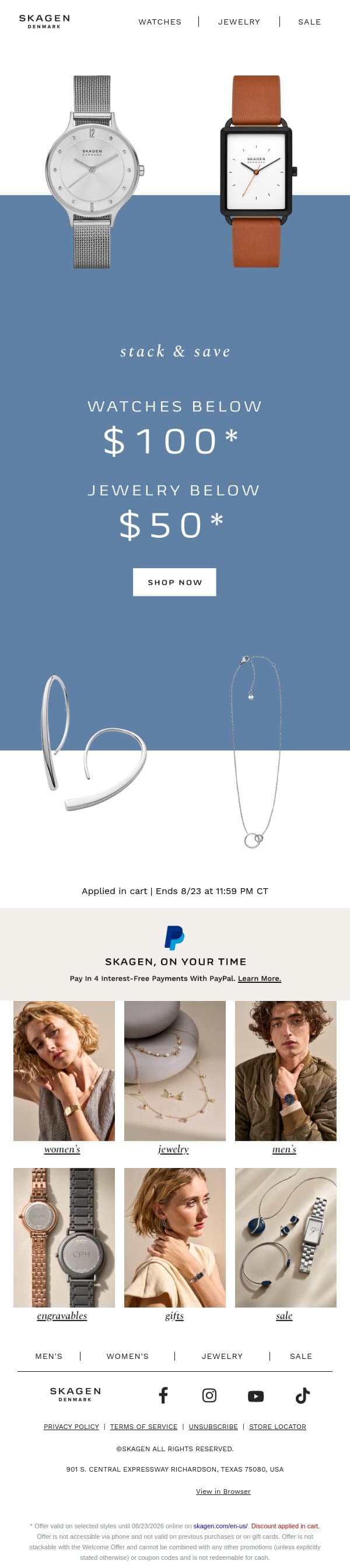 bestselling styles on sale now email from Skagen screenshot