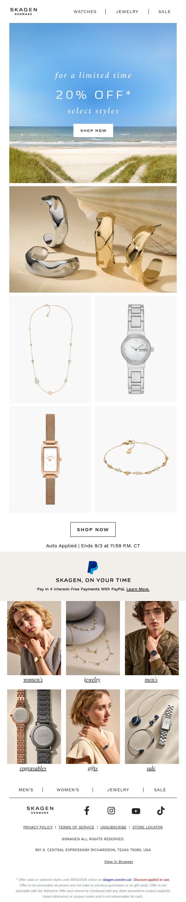 you're just in time for this sale email from Skagen screenshot