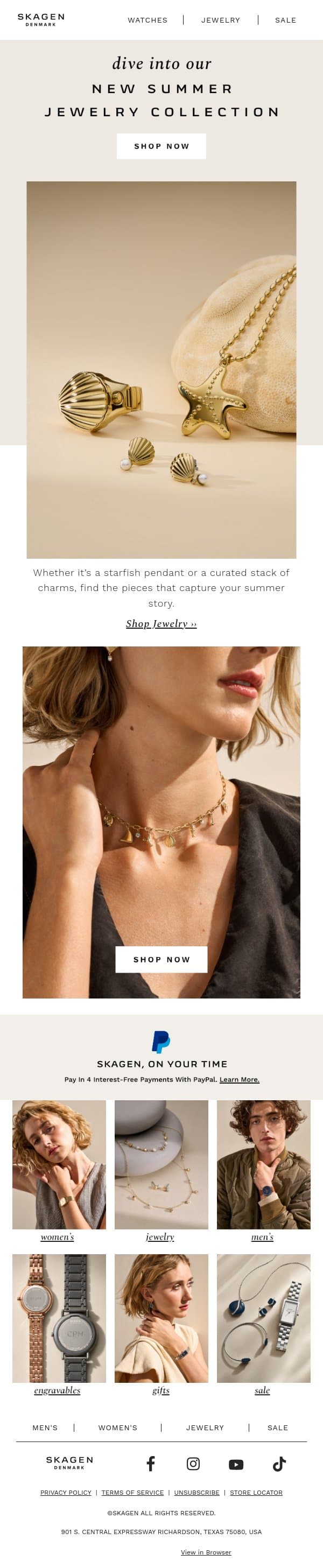 Charmed by the sea 🐚 email from Skagen screenshot