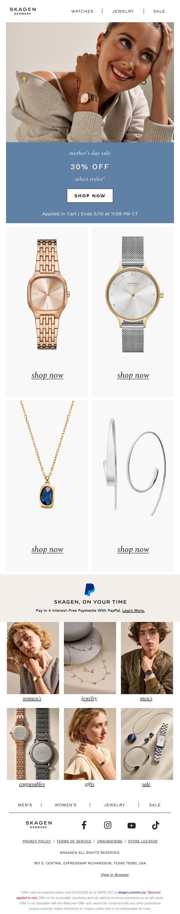 hurry, last day for free overnight shipping. email from Skagen screenshot