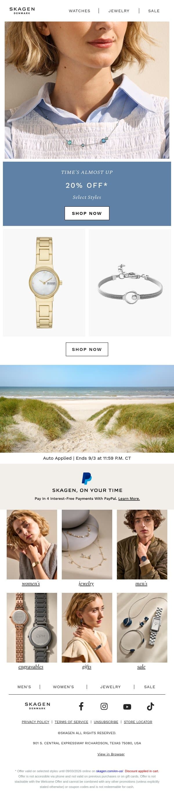 time's running out: 20% off email from Skagen screenshot
