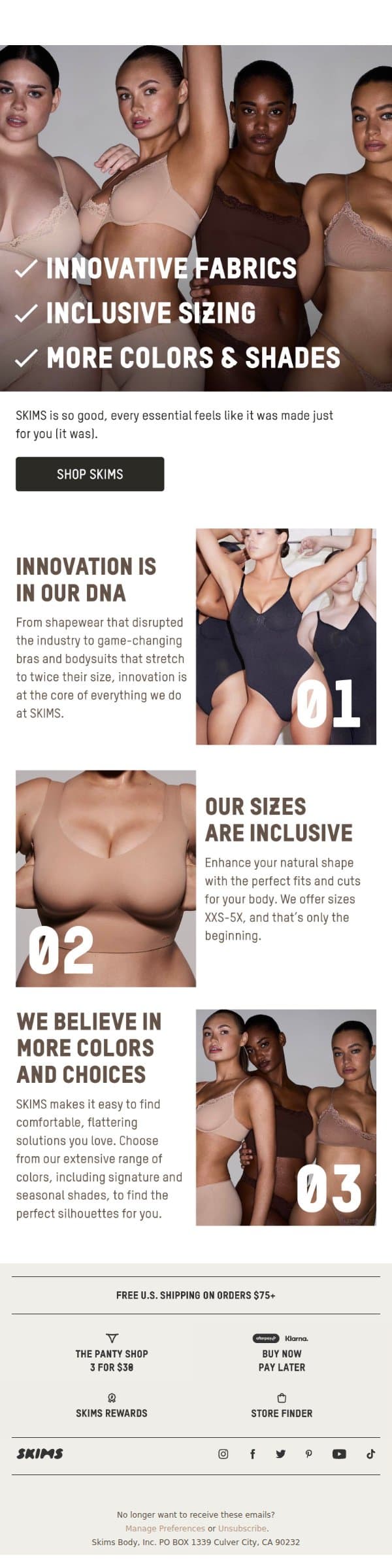 More styles. More sizes. More shades. email from Skims screenshot